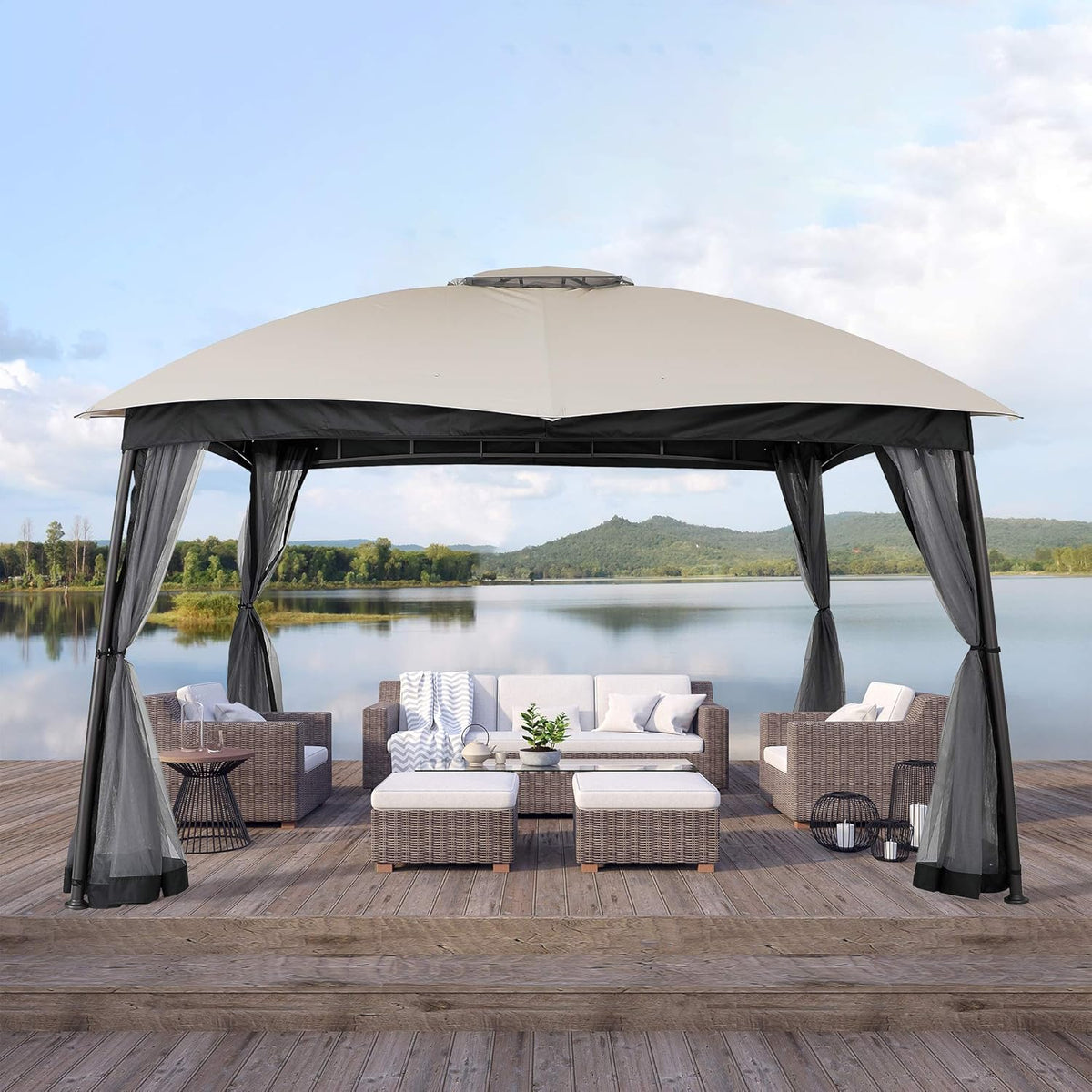 10x10 Double Vent Waterproof Outdoor Gazebo Canopy with Mosquito Netting Y737135
