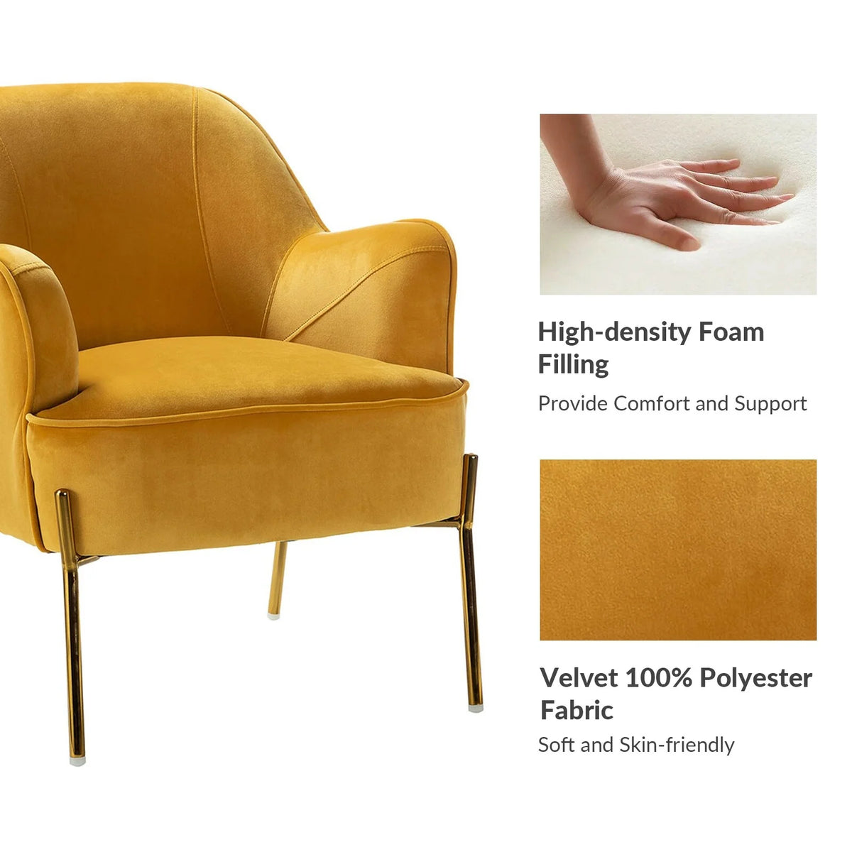 Velvet Accent Chair with Golden Legs Set of 2 B586282