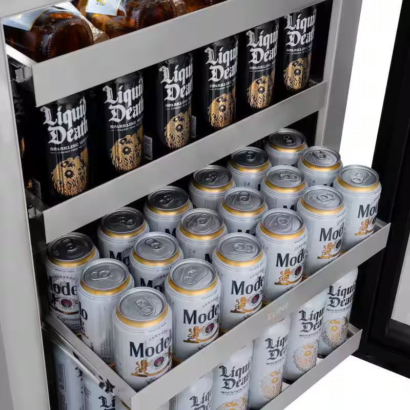 24 in. Single Zone 151-Can Beverage Fridge with Glass Door in Stainless Steel C64207