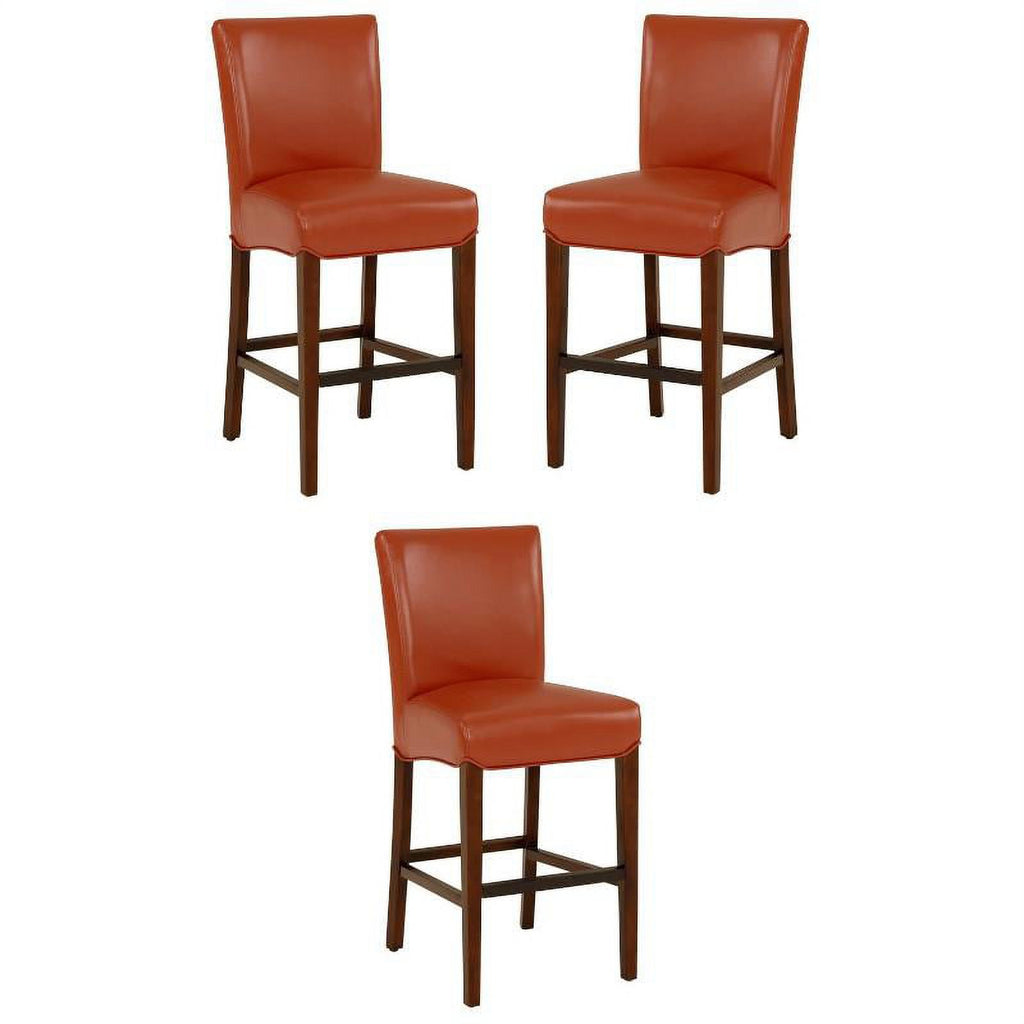 26" Bonded Leather Counter Stool in Orange - Set of 3 G17862