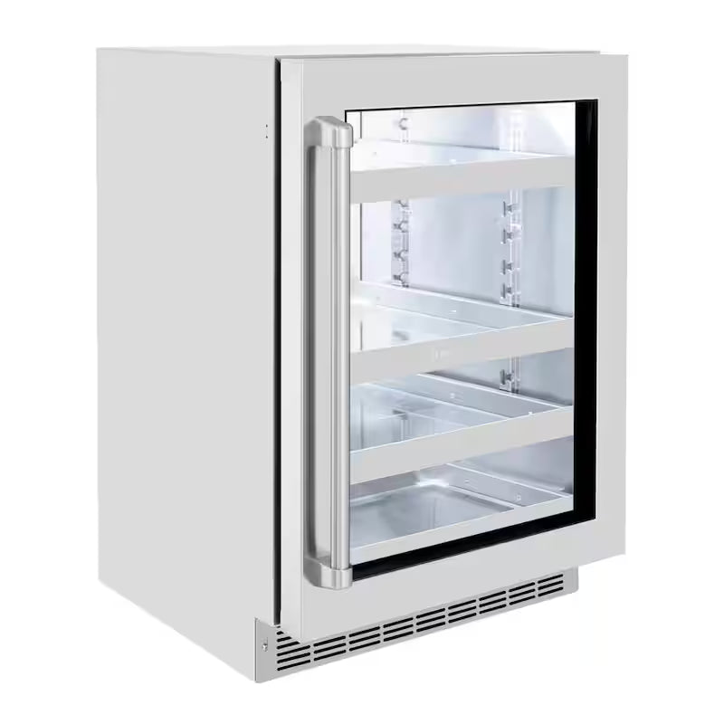 24 in. Single Zone 151-Can Beverage Fridge with Glass Door in Stainless Steel C64207