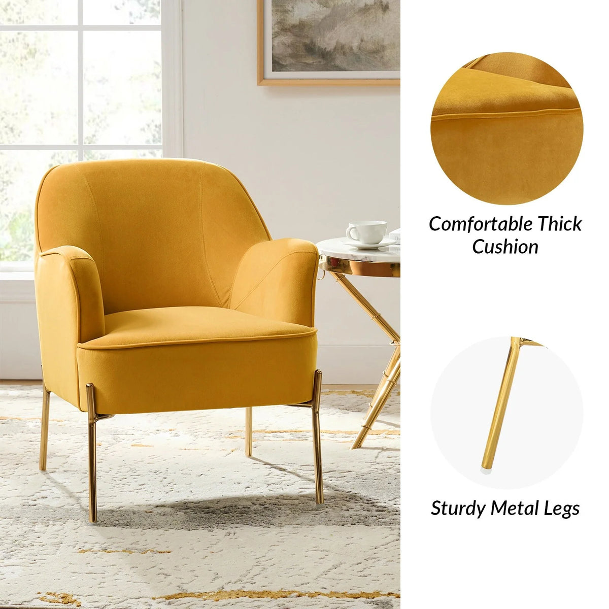 Velvet Accent Chair with Golden Legs Set of 2 B586282