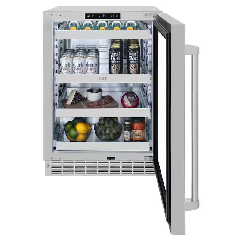 24 in. Single Zone 151-Can Beverage Fridge with Glass Door in Stainless Steel C64207