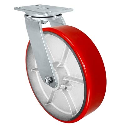 12 x 3 Heavy Duty Swivel Caster with Red Polyurethane Wheel Q696