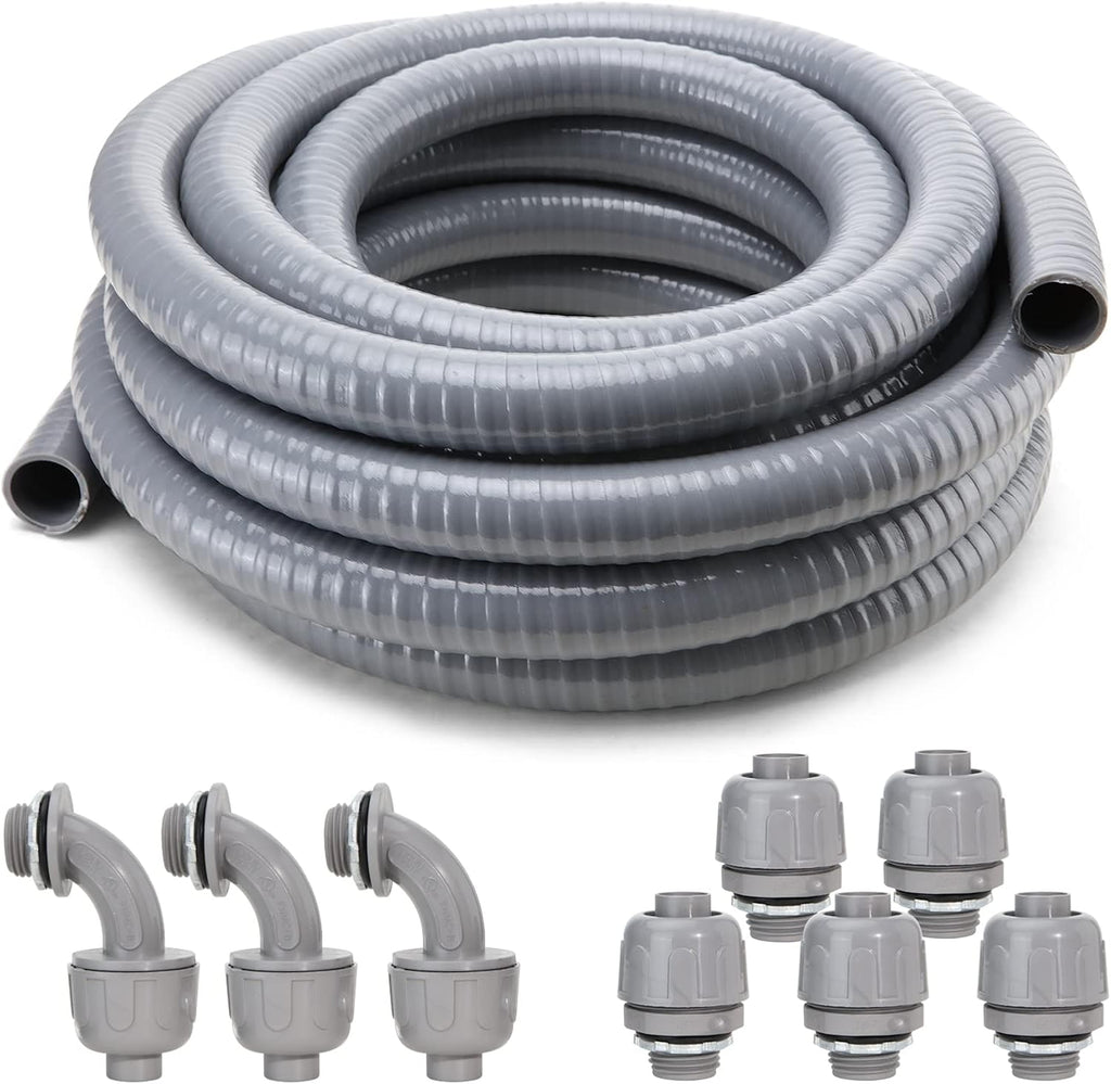 1 in. 100ft Flexible Non Metallic Liquid Tight Electrical Conduit Kit with 5 Straight and 3 Angle Fittings X9503