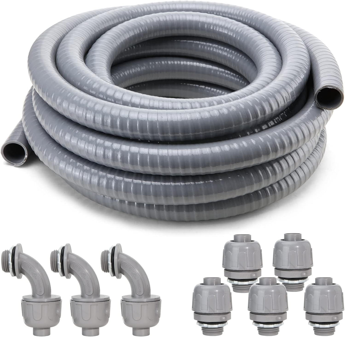 1 in. 100ft Flexible Non Metallic Liquid Tight Electrical Conduit Kit with 5 Straight and 3 Angle Fittings X9503