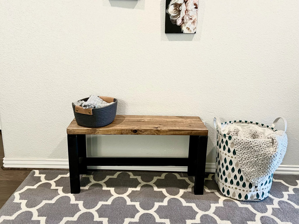 Two Tone Solid Pine Wood Entryway Accent Bench X857923