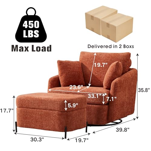 Oversized Swivel Chenille Accent Chair with Ottoman and 3 Pillows A3413