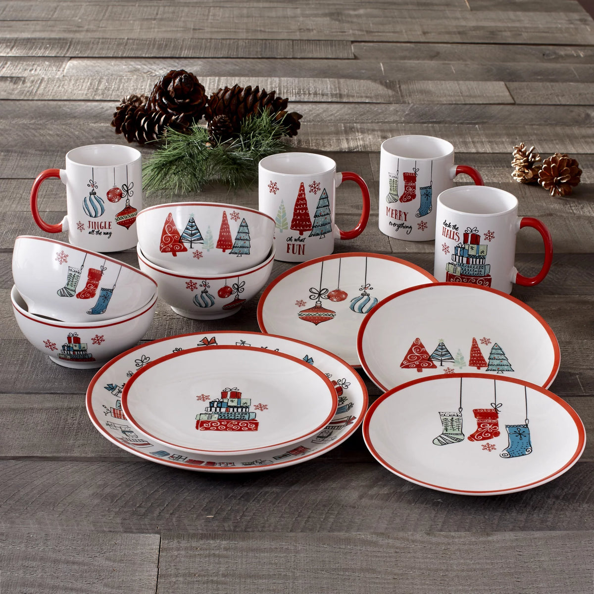 16-Piece White Porcelain Christmas Dinnerware Set U78671