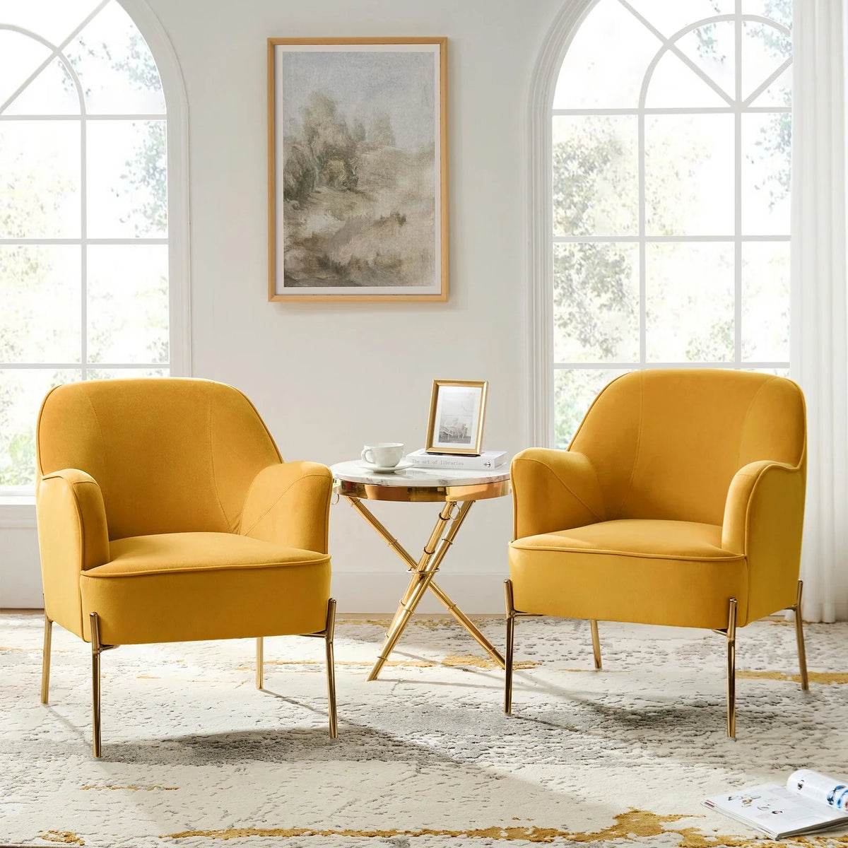 Velvet Accent Chair with Golden Legs Set of 2 B586282