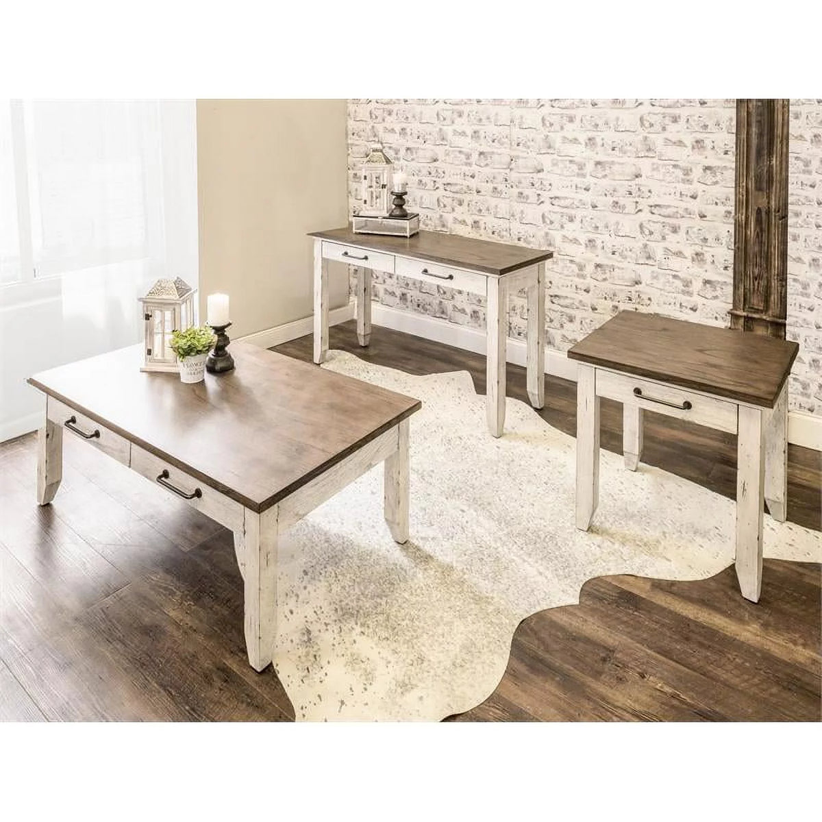 Rustic Ivory and Honey End Table S123080