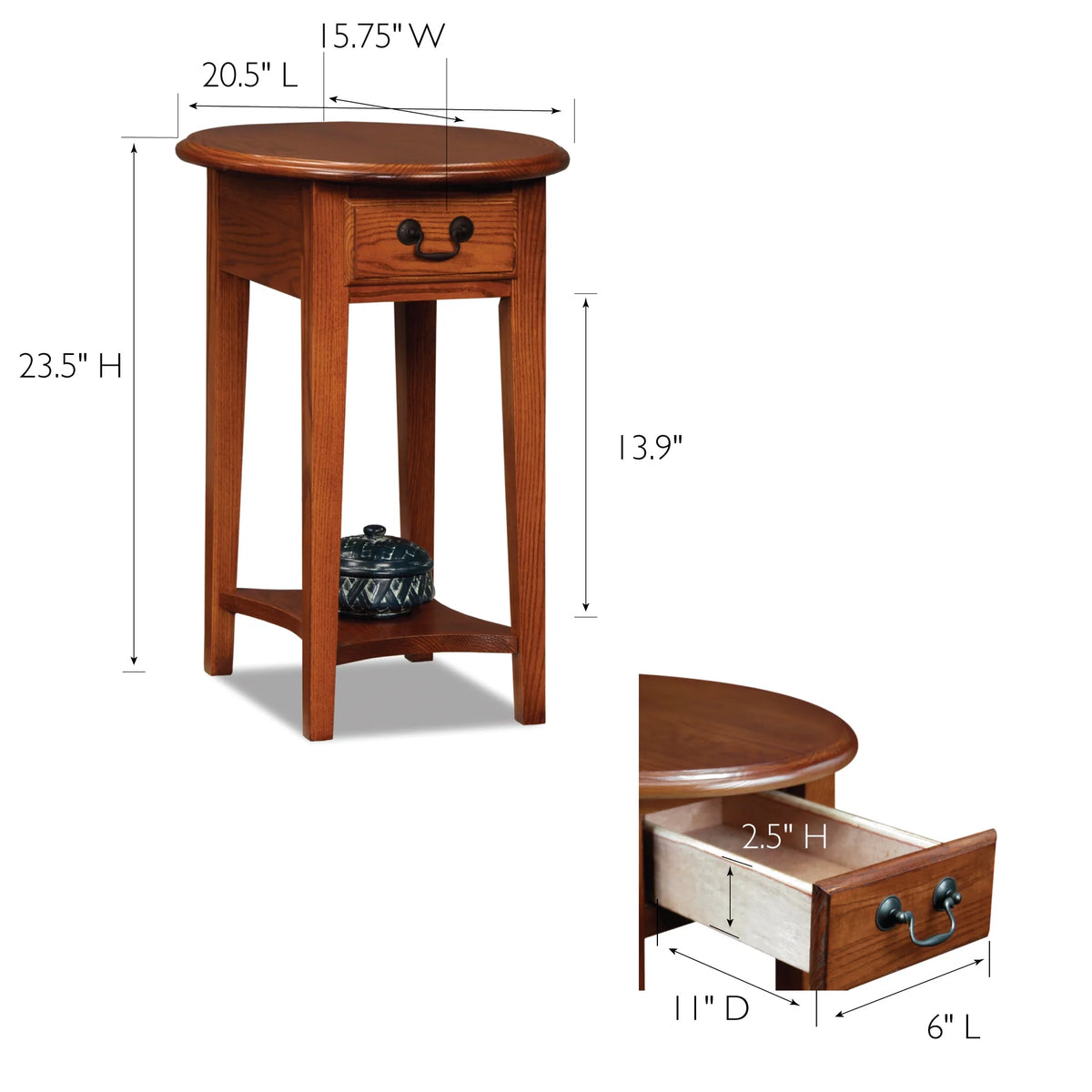 One Drawer Oval Side Table with Shelf I796055
