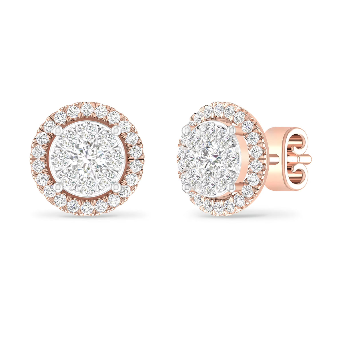 10K Rose Gold Diamond Cluster Stud Earrings I925