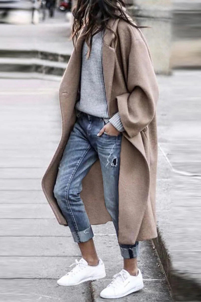 Casual Solid Button Turndown Collar Outerwear E710889