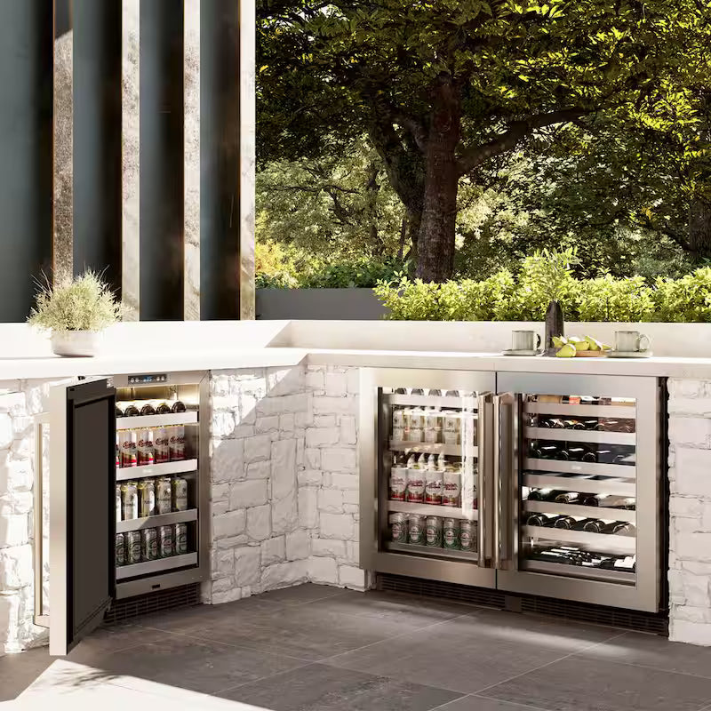 24 in. Single Zone 151-Can Beverage Fridge with Glass Door in Stainless Steel C64207
