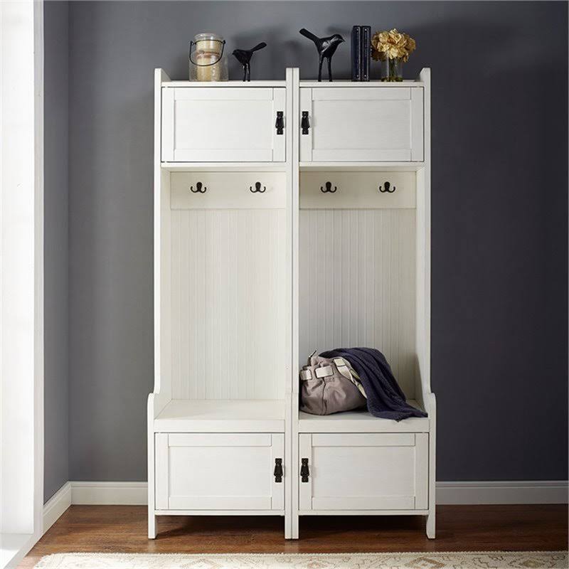Hall Tree in Distressed White (Set of 2) O59402