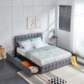 Queen Size Grey Upholstered Platform Bed Frame with 4 Storage Drawers E657