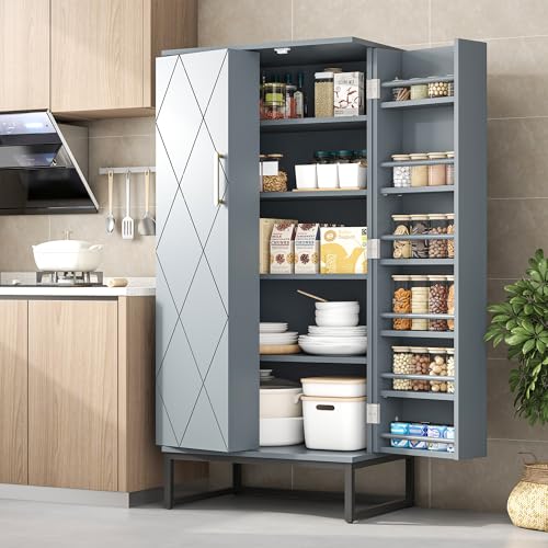 White Freestanding Kitchen Pantry Storage Cabinet with Adjustable Shelves G143