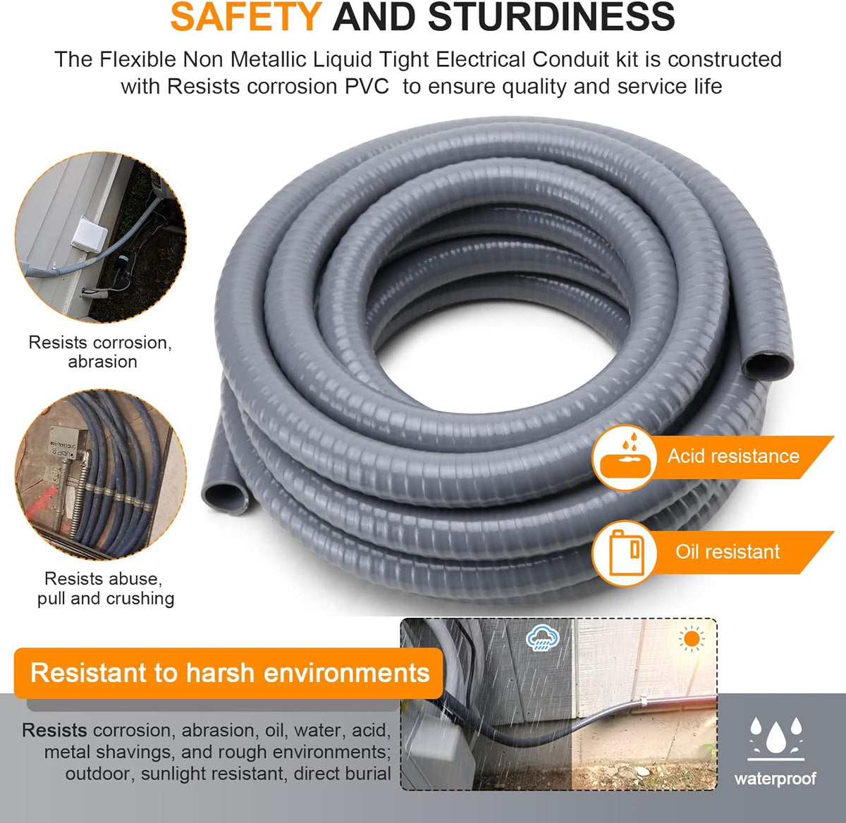 1 in. 100ft Flexible Non Metallic Liquid Tight Electrical Conduit Kit with 5 Straight and 3 Angle Fittings X9503
