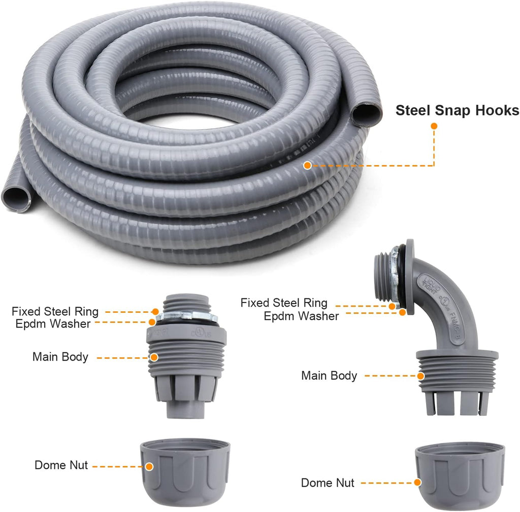 1 in. 100ft Flexible Non Metallic Liquid Tight Electrical Conduit Kit with 5 Straight and 3 Angle Fittings X9503