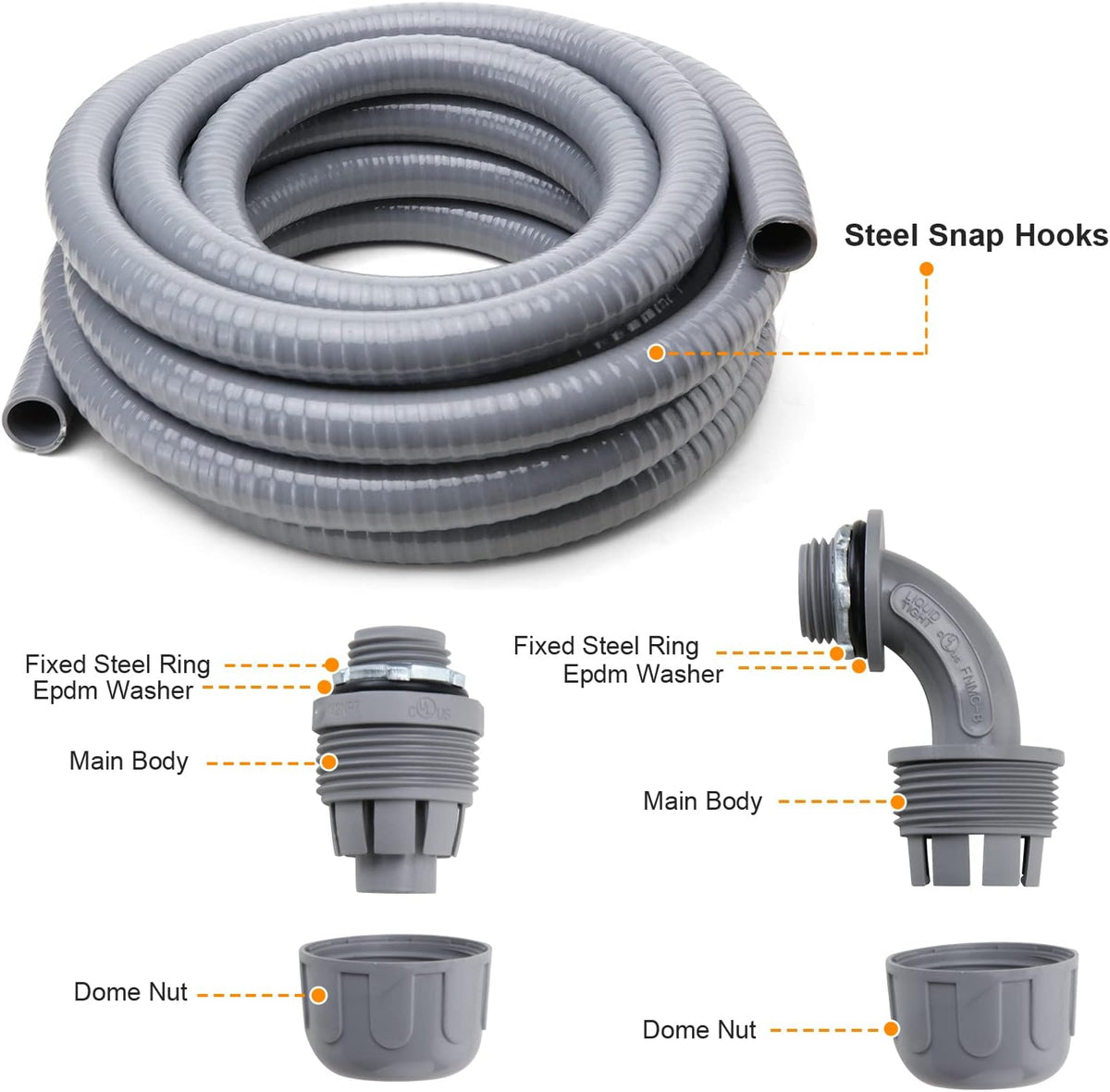 1 in. 100ft Flexible Non Metallic Liquid Tight Electrical Conduit Kit with 5 Straight and 3 Angle Fittings X9503