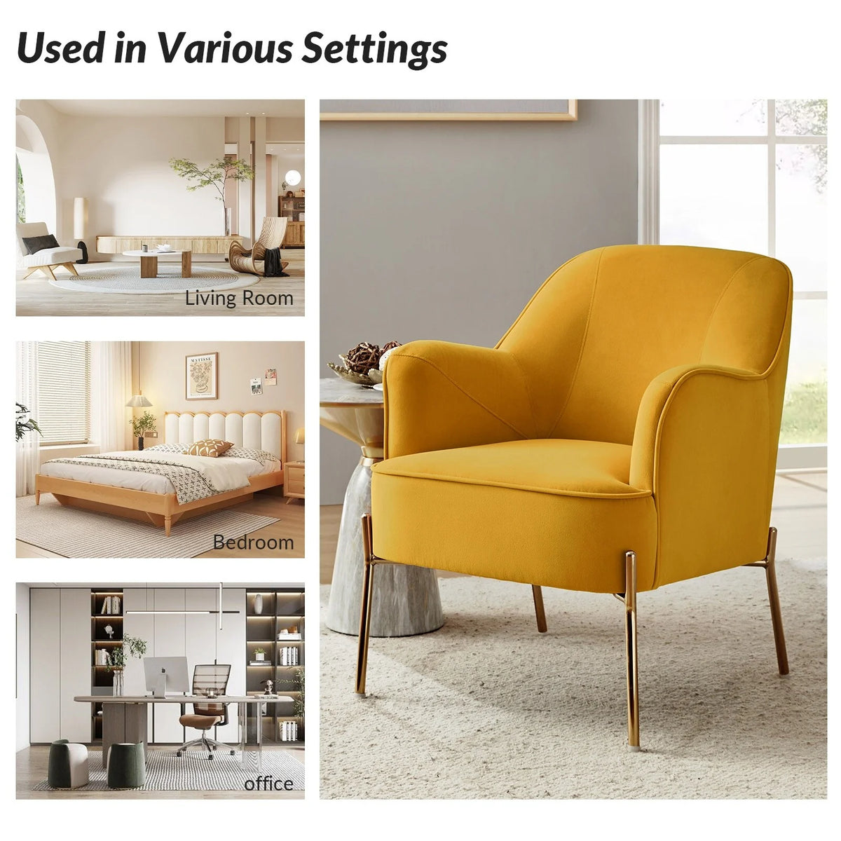 Velvet Accent Chair with Golden Legs Set of 2 B586282