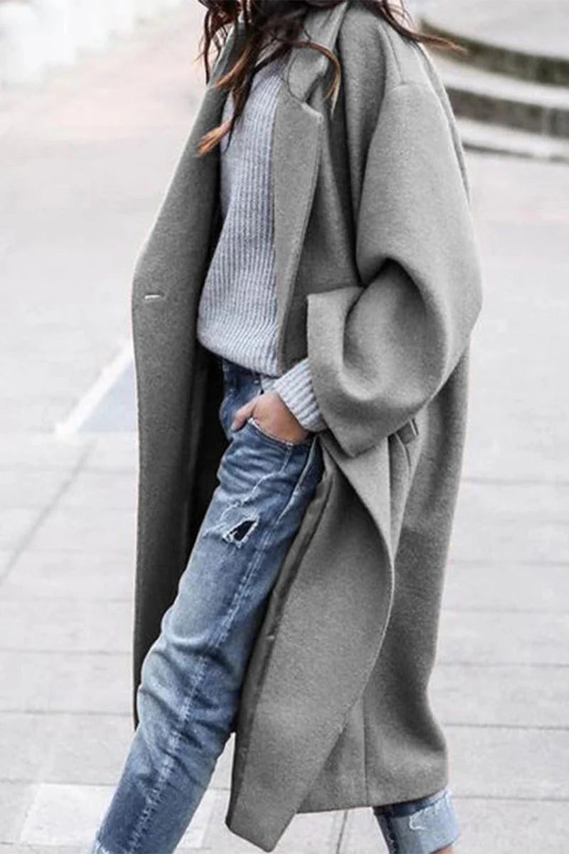 Casual Solid Button Turndown Collar Outerwear E710889