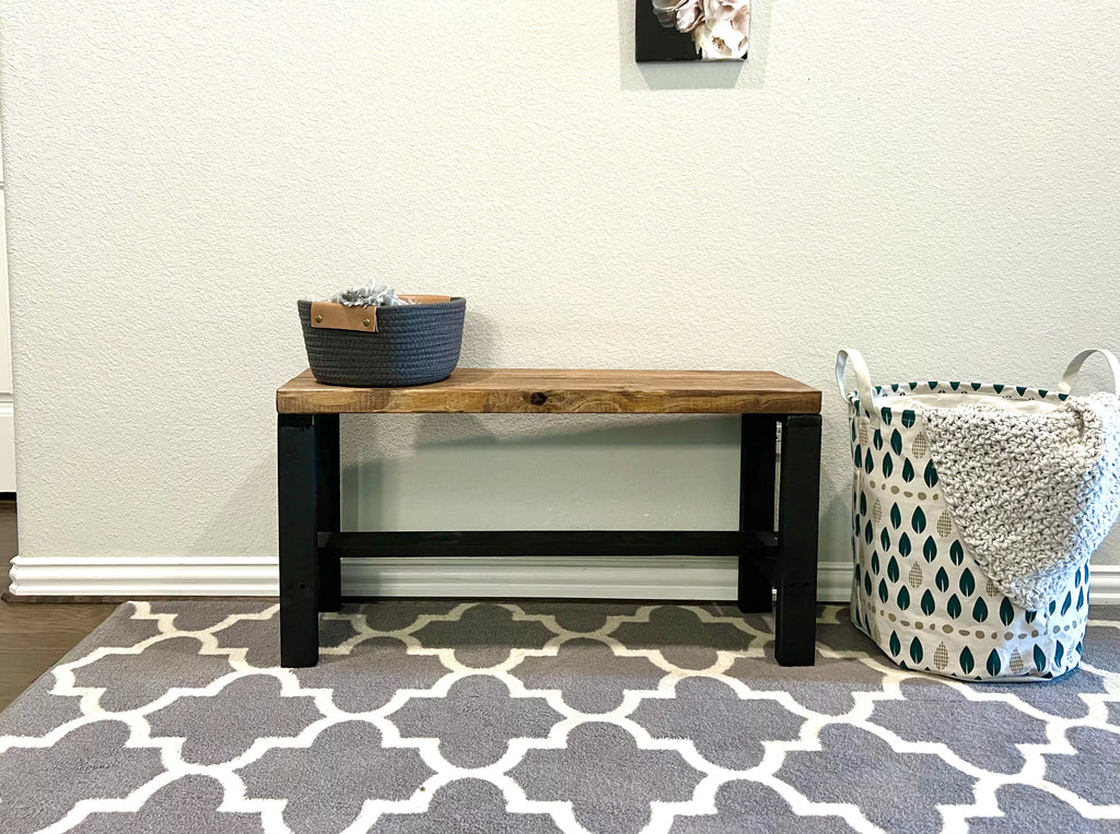 Two Tone Solid Pine Wood Entryway Accent Bench X857923