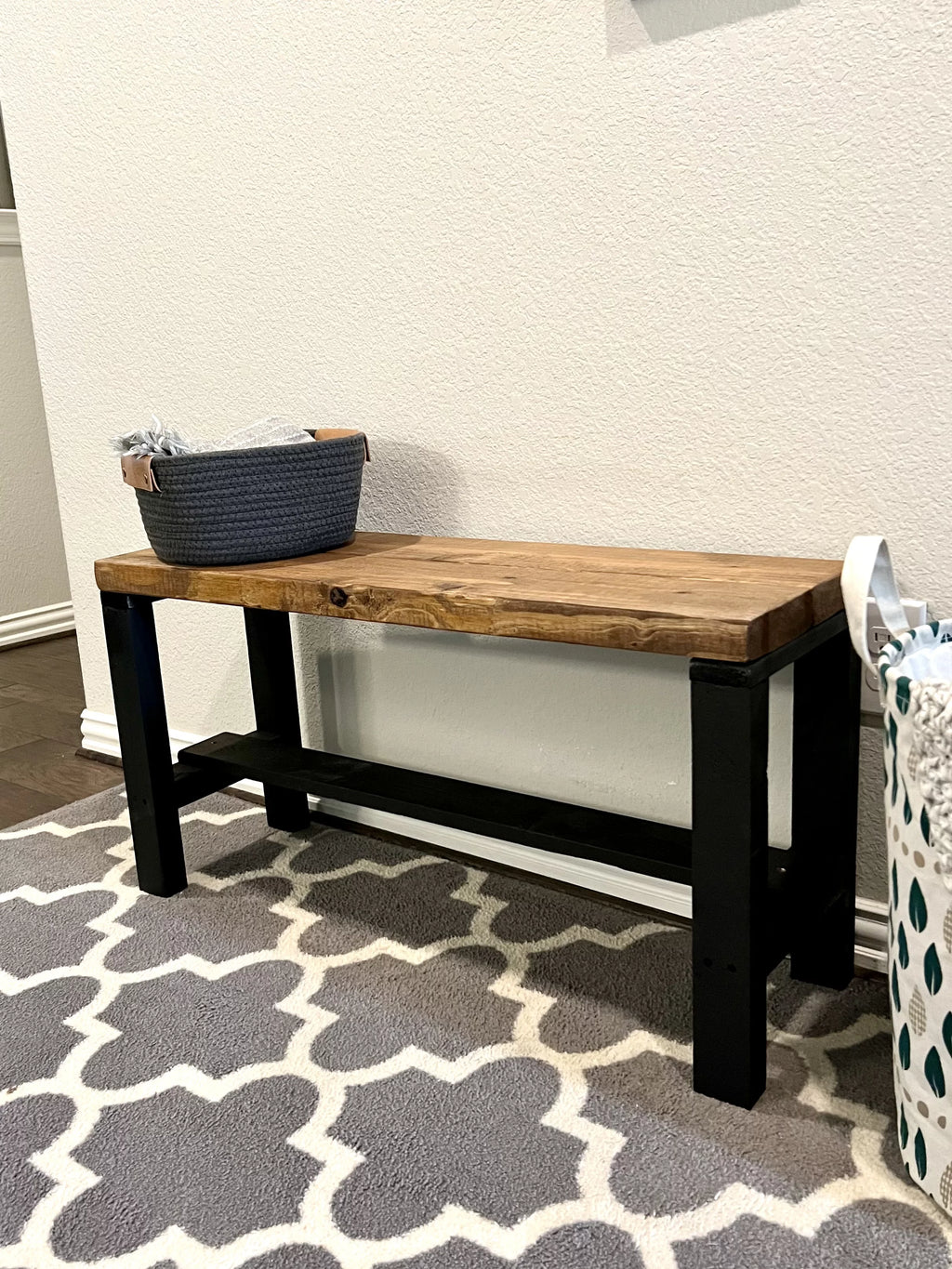 Two Tone Solid Pine Wood Entryway Accent Bench X857923