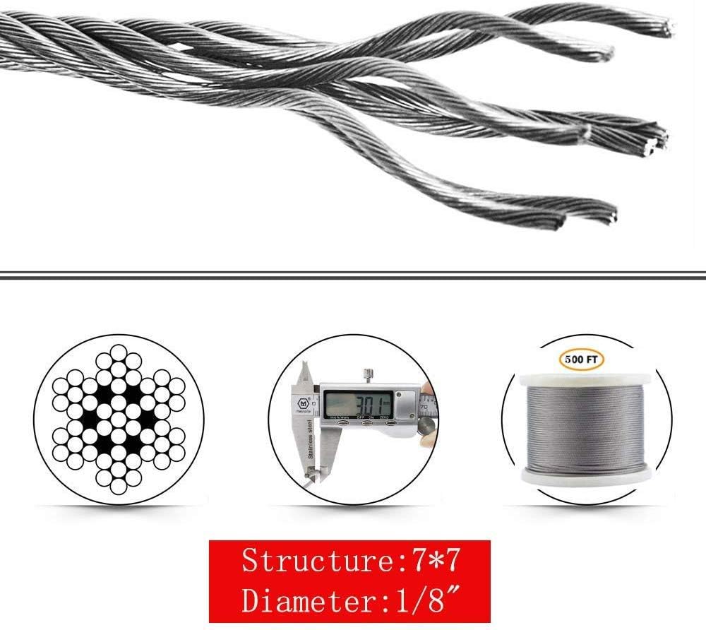 1/8 T316 Stainless Steel Cable, 7 x 7 Strands, 500FT Wire Rope H771919