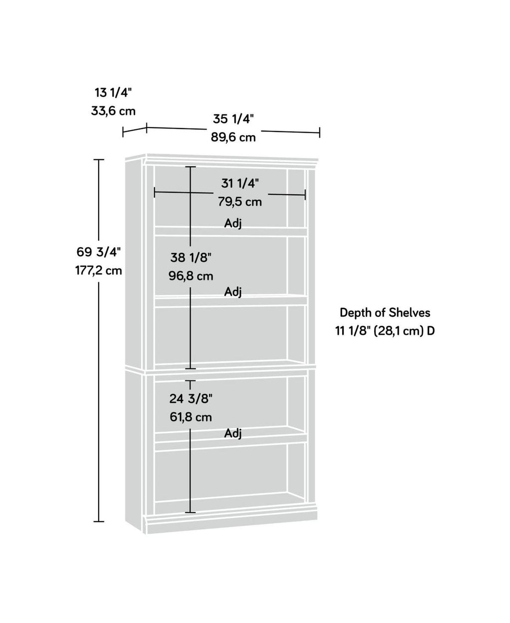 5-Shelf Bookcase, Estate Black T9931